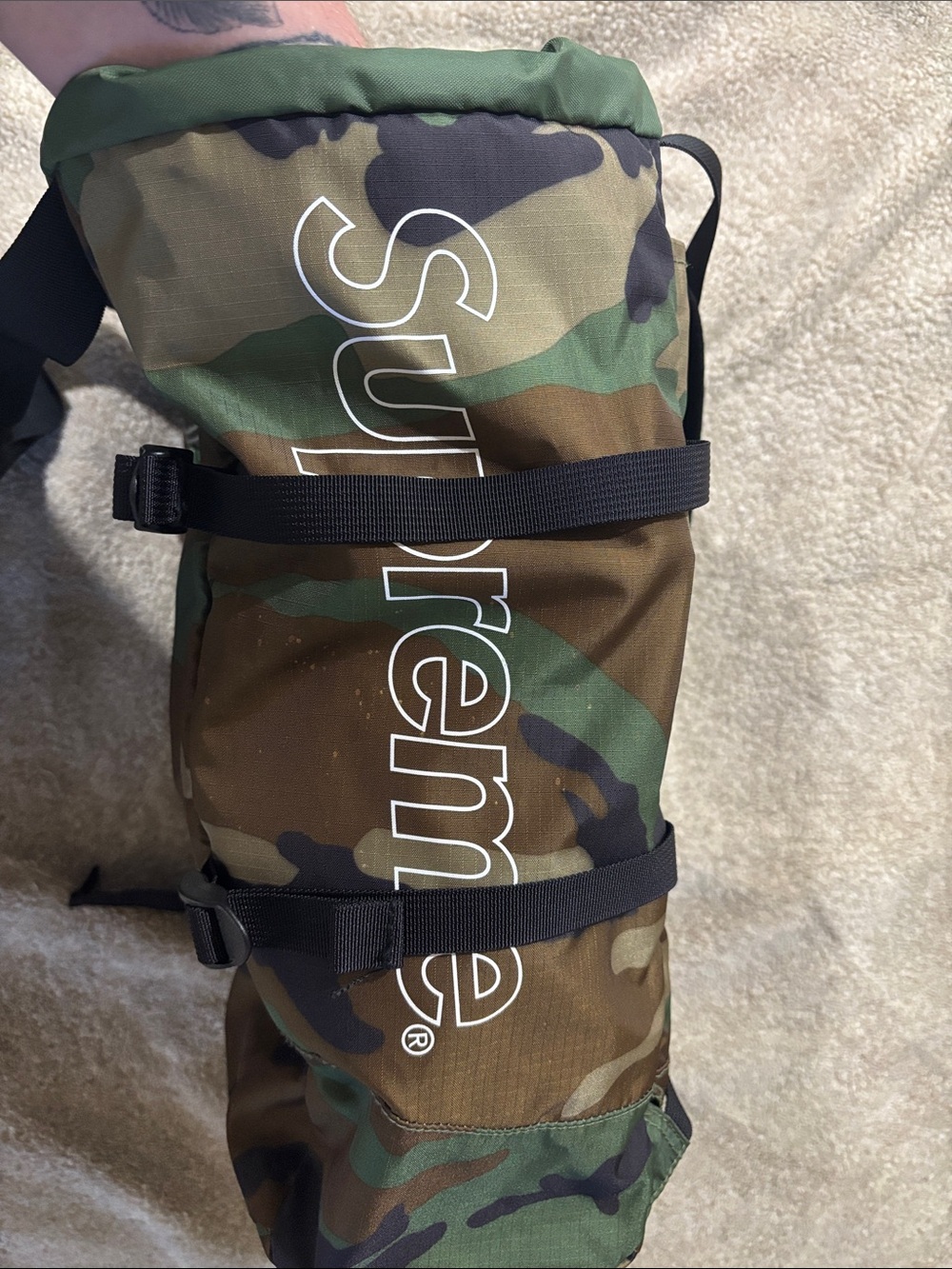 Supreme Green Brown Camouflage Drawstring Backpack - Picture 3 of 5